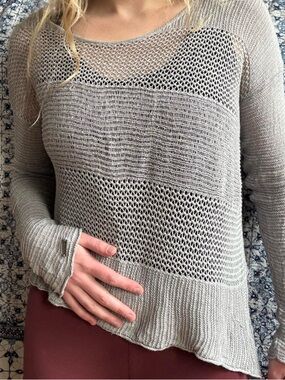 Prana Light Gray Open-Weave Scoop Neck Sweater